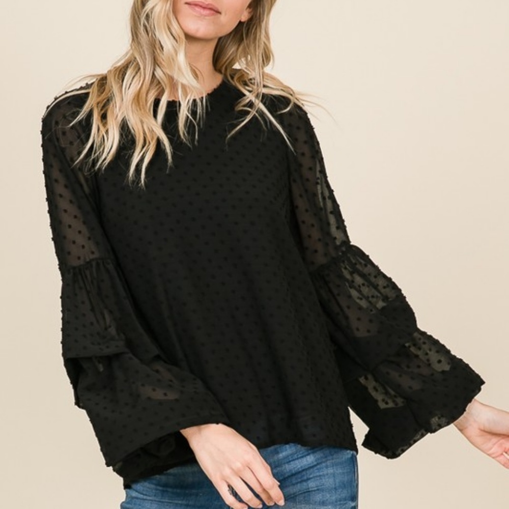 Black Ruffle Balloon Sleeve Blouse